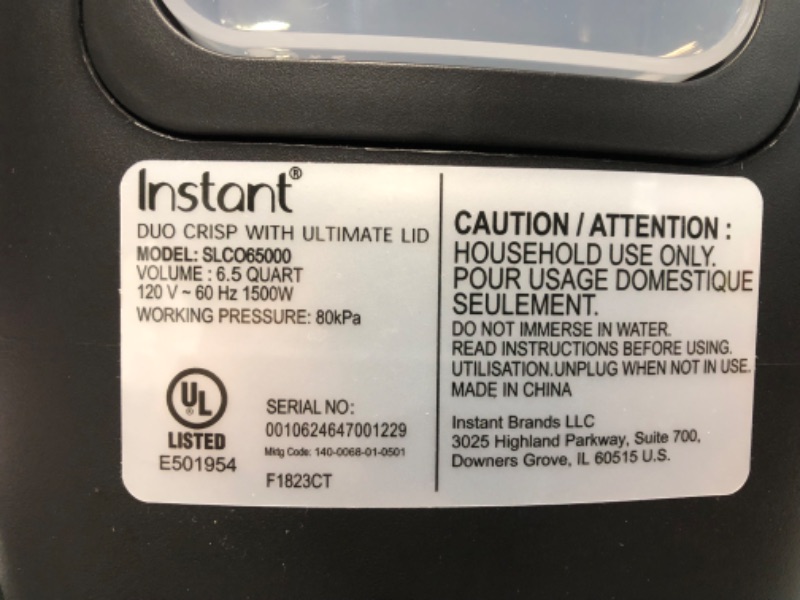 Photo 1 of **PARTS ONLY**
Instant Pot Duo Crisp Ultimate Lid, 13-in-1 Air Fryer and Pressure Cooker Combo 6.5 Quart 