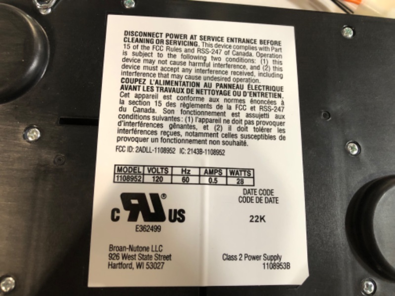 Photo 6 of **SEE NOTES/FOR PARTS ONLY**
Broan-NuTone VC110CCT Sensonic Alexa Voice Controlled Smart Exhaust Fan 110 CFM