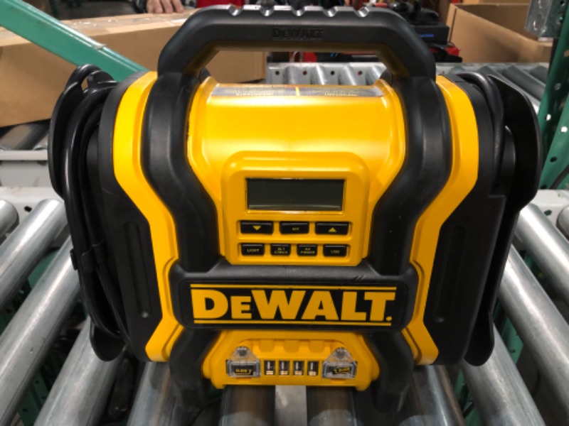 Photo 3 of (USED AND POWER WORKS BUT NOT ABLE TO TEST THE CAR CABLES) DEWALT DXAEPS14 1600 Peak Battery Amp 12V Automotive Jump Starter/Power StationYellow
