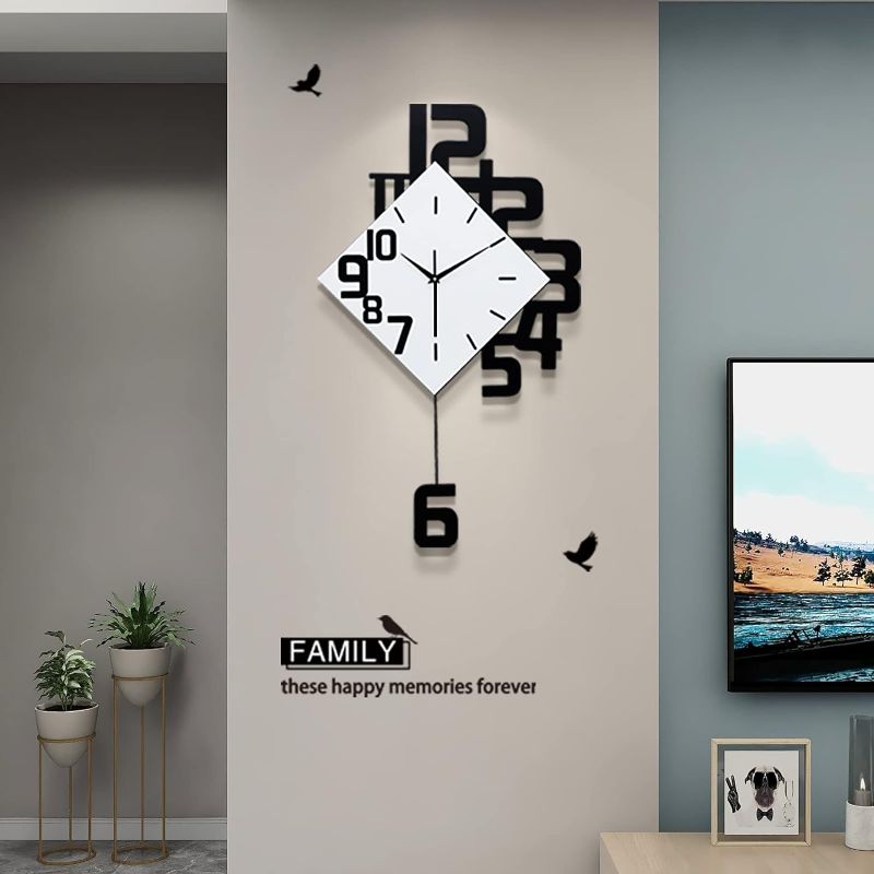 Photo 1 of (USED) FLEBLE Large Wall Clocks for Living Room Decor Silent Pendulum Battery Operated Non-Ticking for Bedroom Kitchen Office Home Decorative Square White Wood wall Decor for School Indoor