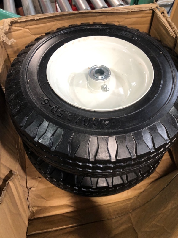 Photo 3 of 2-Pack 4.10/3.50-6" Flat Free Tire with Rim,13" Hand Truck Utility Universal Wheels, 3" Centered Hub with 5/8" Ball Bearings,w/Grease Fitting,410/350-6",410/350x6