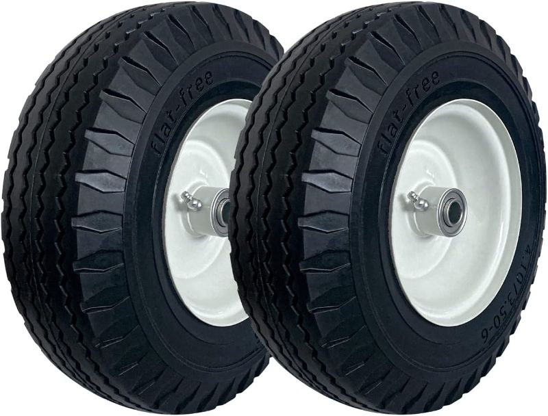 Photo 1 of 2-Pack 4.10/3.50-6" Flat Free Tire with Rim,13" Hand Truck Utility Universal Wheels, 3" Centered Hub with 5/8" Ball Bearings,w/Grease Fitting,410/350-6",410/350x6