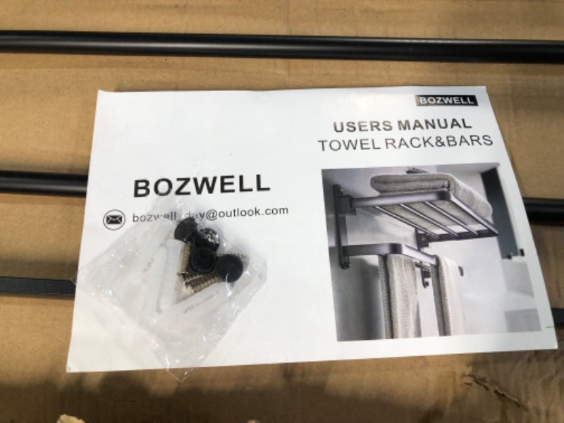 Photo 2 of *PARTS ONLY** BOZWELL Bathroom Lavatory Towel Rack with Double Towel Bars & with Hooks,20-inch-- BLACK