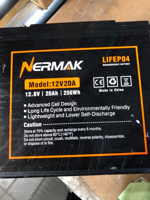 Photo 3 of UNABLE TO TEST*** SCRATCHES AND CRACKS ON TOP OF ITEM*** NERMAK 12V 20Ah Lithium LiFePO4 Deep Cycle Battery