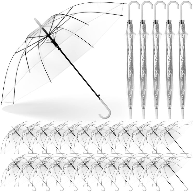 Photo 1 of  Wedding Umbrellas Auto Open Stick Umbrellas with White European J Hook Handle Windproof Golf Clear 4PK