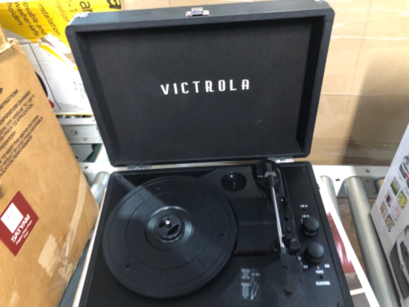 Photo 4 of Victrola Vintage 3-Speed Bluetooth Portable Suitcase Record Player with Built-in Speakers | Upgraded Turntable Audio Sound| Includes Extra Stylus | Black, Model Number: VSC-550BT-BK, 1SFA