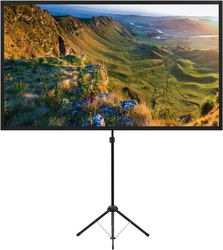 Photo 1 of Projector Screen with Stand, 100 Inch Outdoor Projector Screen 16:9 and Tripod Stand, Portable Projector Screen with 1.2 Gain, Lightweight and Compact, Easy Setup, Idea for Home Cinema, Backyard Party