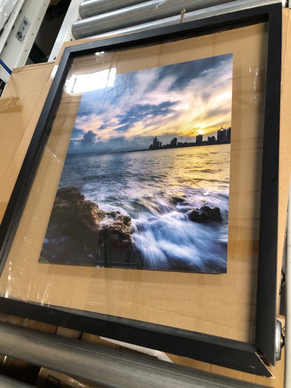 Photo 2 of (Major Damage) ONE WALL 16x20 Inch Floating Frame, Black Wood Double Glass Float Picture Frame Display 