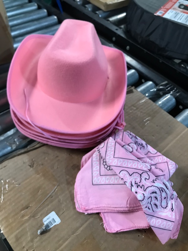 Photo 2 of 12 Pcs Adult Cowboy Hat for Women and Men Western Cowgirl Hats with Adjustable Drawstring and Cowboy Party Paisley Bandana Pink