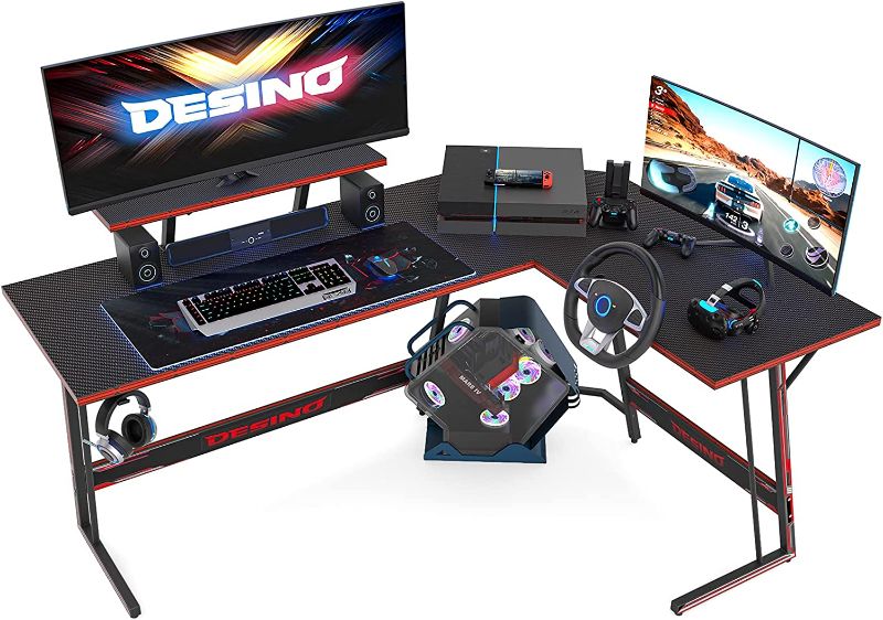 Photo 1 of ***USED//DAMAGED/INCOMPLETE*** DESINO L Shaped Gaming Desk 59 inch Computer Corner Desk PC Writing Table Gamer Workstation for Home Office, Black