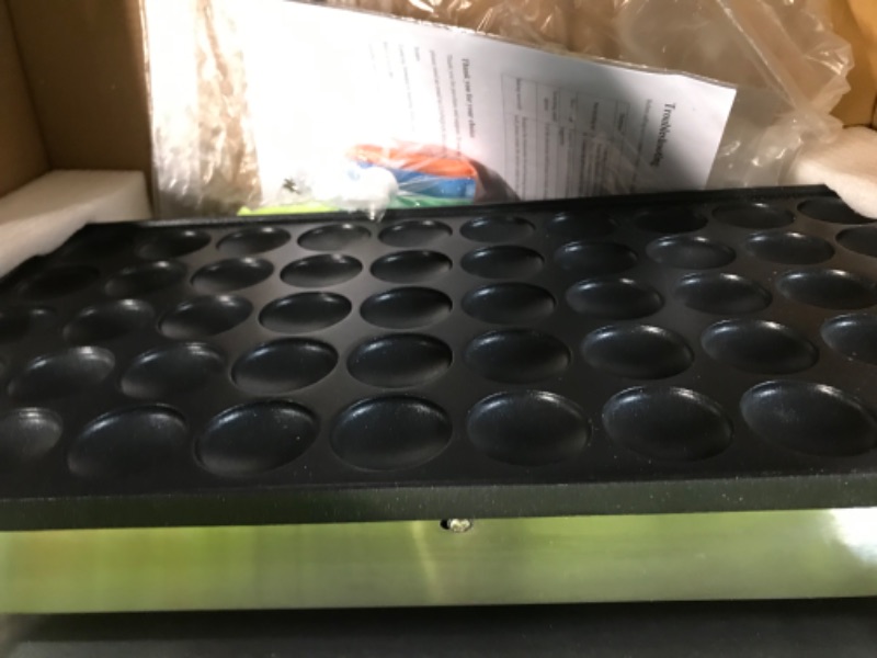 Photo 1 of Mini Pancakes Maker, 50PCS Arepa Maker 1700W 1.8 Inches Mini Pie Maker Stainless Steel Commercial Electric Baker Machine Nonstick Poffertjes Pan for Home Kitchen Restaurant Snack Bar (US plug 110V)