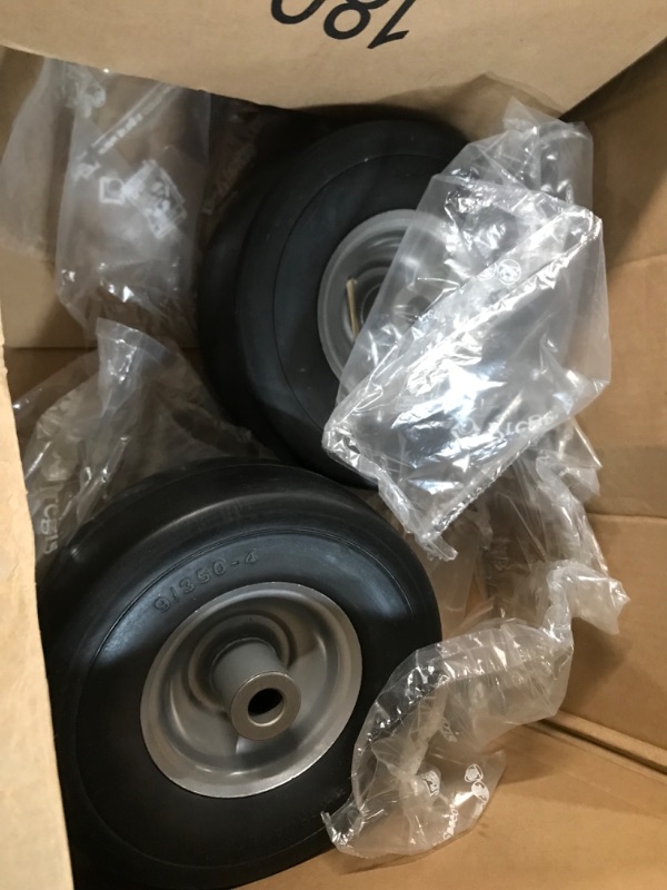 Photo 2 of 2 PCS 11x4.00-5" Flat Free Lawn Mower Tire on Wheel, 3/4" or 5/8" Bushing, 3.4"-4"-4.5-5" Centered Hub, Universal Fit Smooth Tread Tire for Zero Turn Lawn Mowers, with Universal Adapter Kit