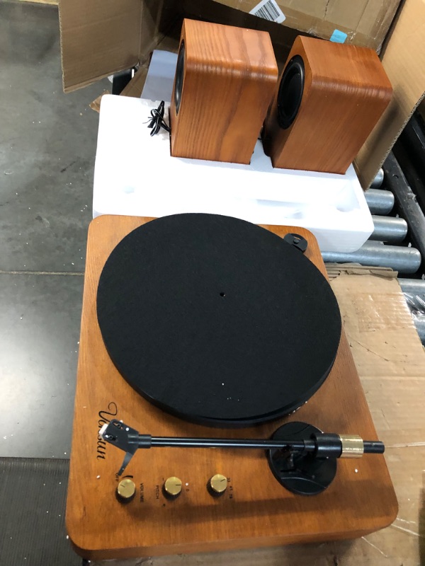 Photo 2 of Voksun 3-Speed Precision Turntable with Dual 15 Watt Speakers, Natural Walnut
