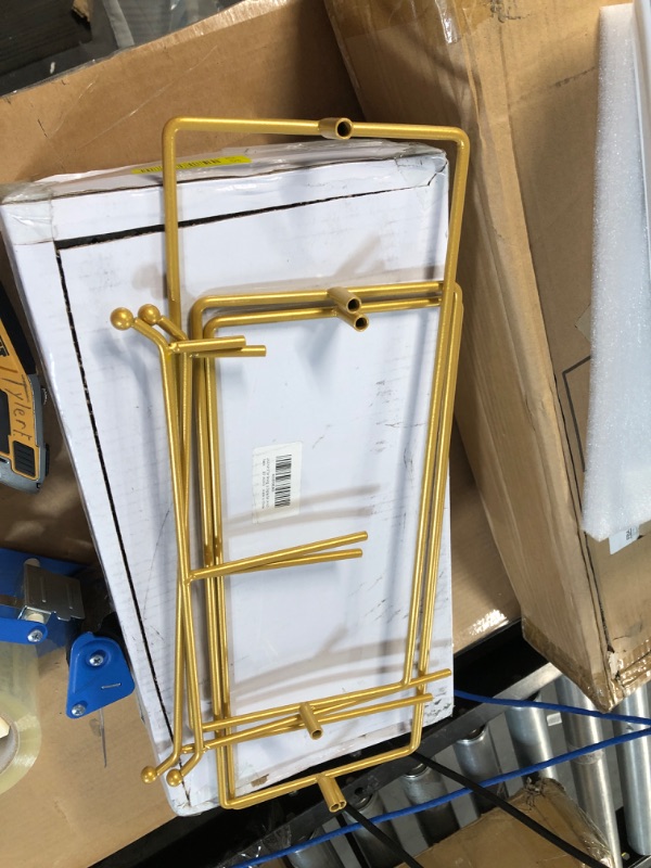 Photo 2 of Large 3 Tier Serving Stand Tiered Serving Trays Collapsible Sturdier Rack with 3 Porcelain Serving Platters 14 inch Gold