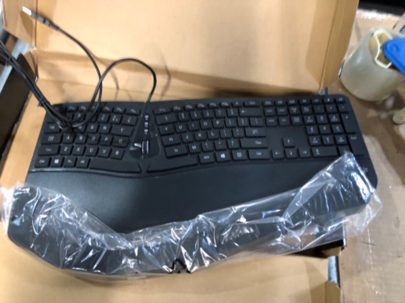 Photo 1 of Perixx PERIBOARD-330B, Wired Ergonomic Keyboard with Adjustable Wrist Rest, Illuminated Keys, and Membrane Low Profile Keys, 2 Extra USB Ports, US English Layout