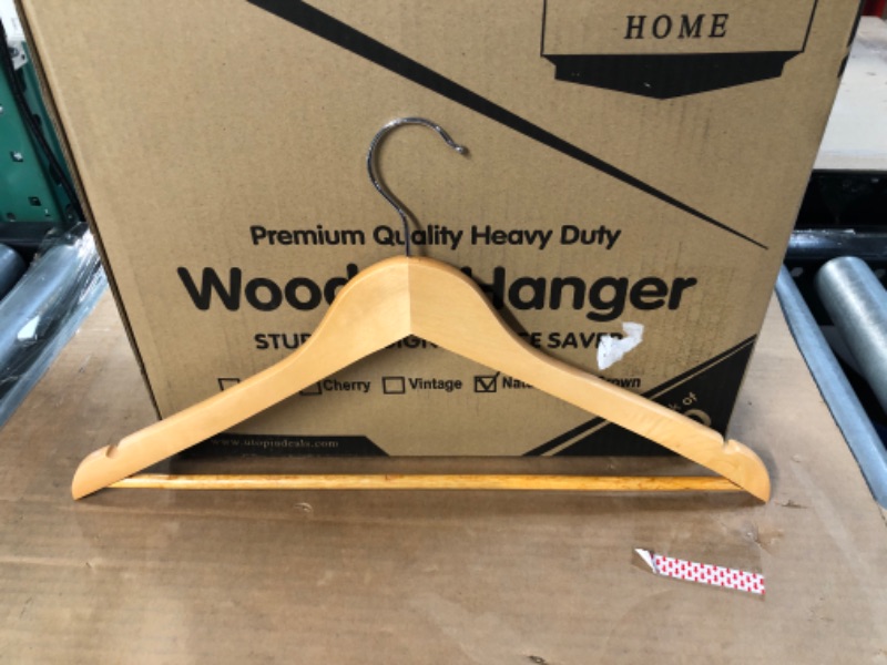 Photo 3 of *APPEARS NEW* Utopia Home Premium Wooden Hangers 20 Pack- Wood Hangers with Shoulder Grooves (Natural Color) Pack of 20