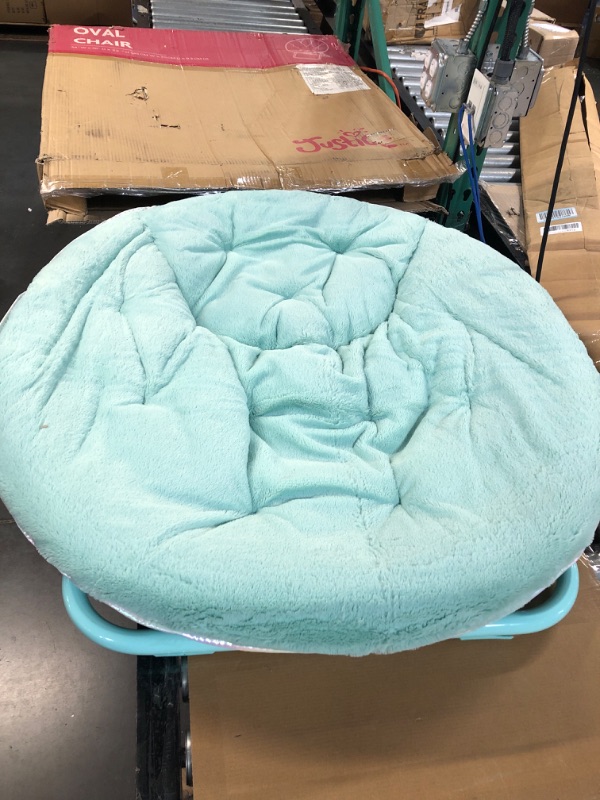 Photo 2 of *APPEARS NEW* Urban Shop Faux Fur with Holographic Trim Foldable Saucer Chair, Teal