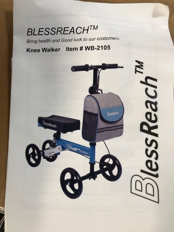 Photo 4 of *GENTLY USED* BlessReach Steerable Knee Walker Deluxe Medical Scooter, for Foot Injuries Adult Compact Crutches (WB-2105 Blue)…