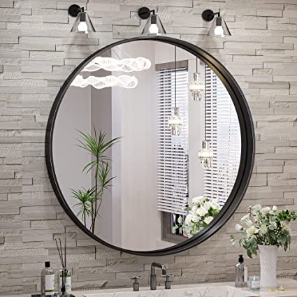 Photo 1 of [Like New] TokeShimi Black Round Mirror 36 Inches Wall Mounted Black Circle Bathroom Mirror