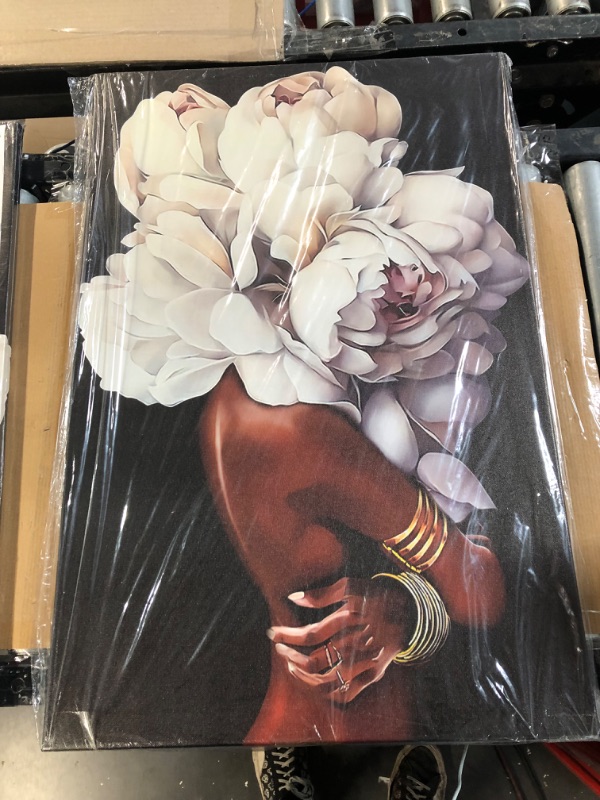 Photo 3 of [Factory Sealed] African American Wall Art White Flower on Black Women Head - White (20x30inch)