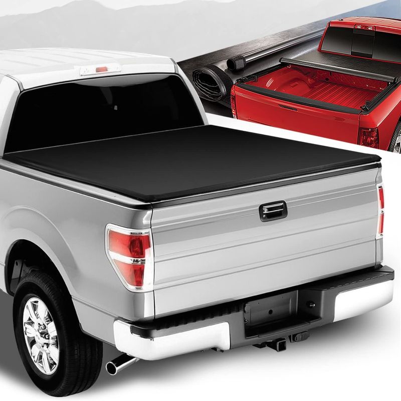 Photo 1 of [Notes] Vinyl Soft Top Roll-up Adjustable Truck Tonneau Cover Kit Compatible with Ford F150 6.5Ft Fleetside Bed 04-14, Black
