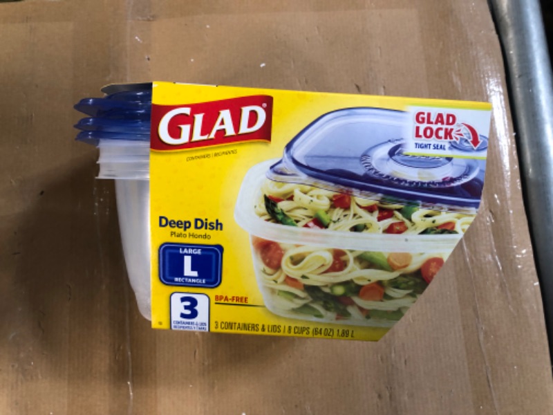 Photo 2 of [Brand New] Glad Deep Dish Food Storage Containers & Lids, 64 oz - 3 pack