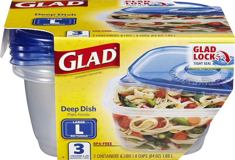 Photo 1 of [Brand New]Glad Deep Dish Food Storage Containers & Lids, 64 oz - 3 pack