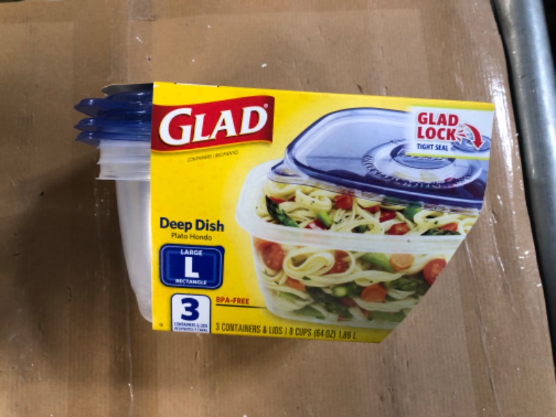 Photo 1 of [Brand New] Glad Deep Dish Food Storage Containers & Lids, 64 oz - 3 pack