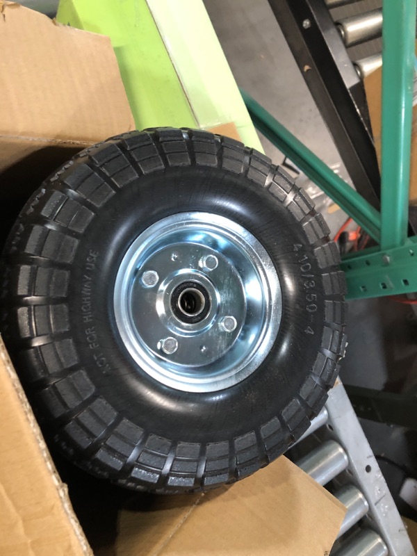 Photo 2 of LotFancy 4.10/3.50-4” Tire and Wheel Flat Free, 2 Pack 10” Solid Tires, 5/8" Axle Bore Hole,