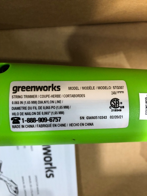 Photo 6 of ***NO BATTERY*** Greenworks 24V 12" Cordless TorqDrive String Trimmer, Tool Only