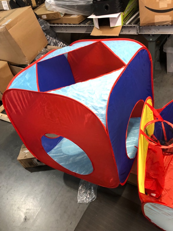 Photo 9 of **USED/ITEM IS BLUE/RED/YELLOW** Costzon Kids Play Tent, Ball Pit & Tunnels, Pop Up Playhouse w/Basketball Hoop,  w/Travel Storage Bag (Multicolor)