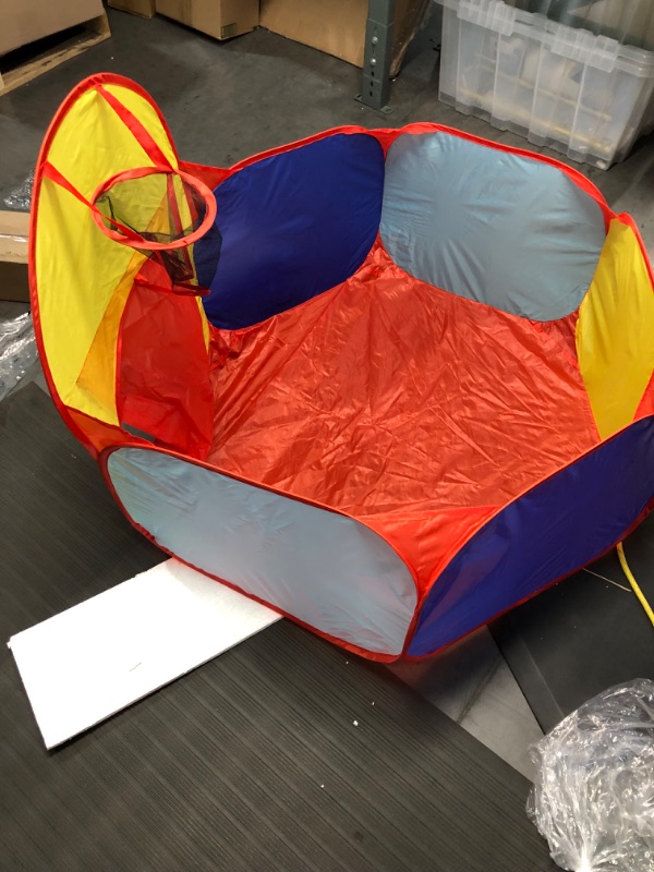 Photo 5 of **USED/ITEM IS BLUE/RED/YELLOW** Costzon Kids Play Tent, Ball Pit & Tunnels, Pop Up Playhouse w/Basketball Hoop,  w/Travel Storage Bag (Multicolor)