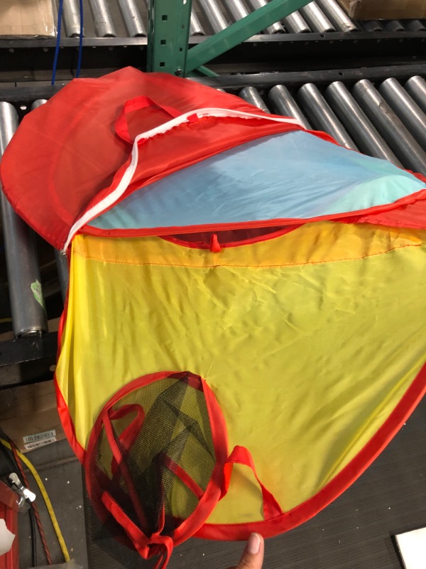 Photo 4 of **USED/ITEM IS BLUE/RED/YELLOW** Costzon Kids Play Tent, Ball Pit & Tunnels, Pop Up Playhouse w/Basketball Hoop,  w/Travel Storage Bag (Multicolor)