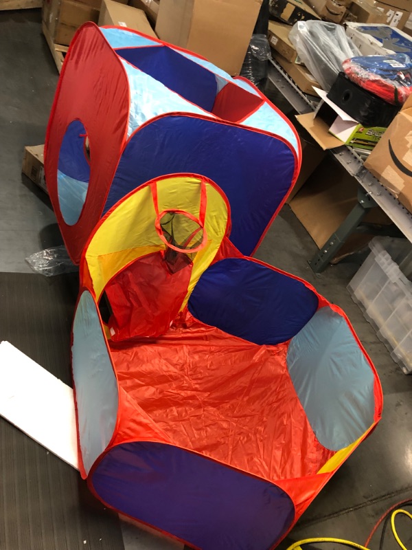 Photo 7 of **USED/ITEM IS BLUE/RED/YELLOW** Costzon Kids Play Tent, Ball Pit & Tunnels, Pop Up Playhouse w/Basketball Hoop,  w/Travel Storage Bag (Multicolor)