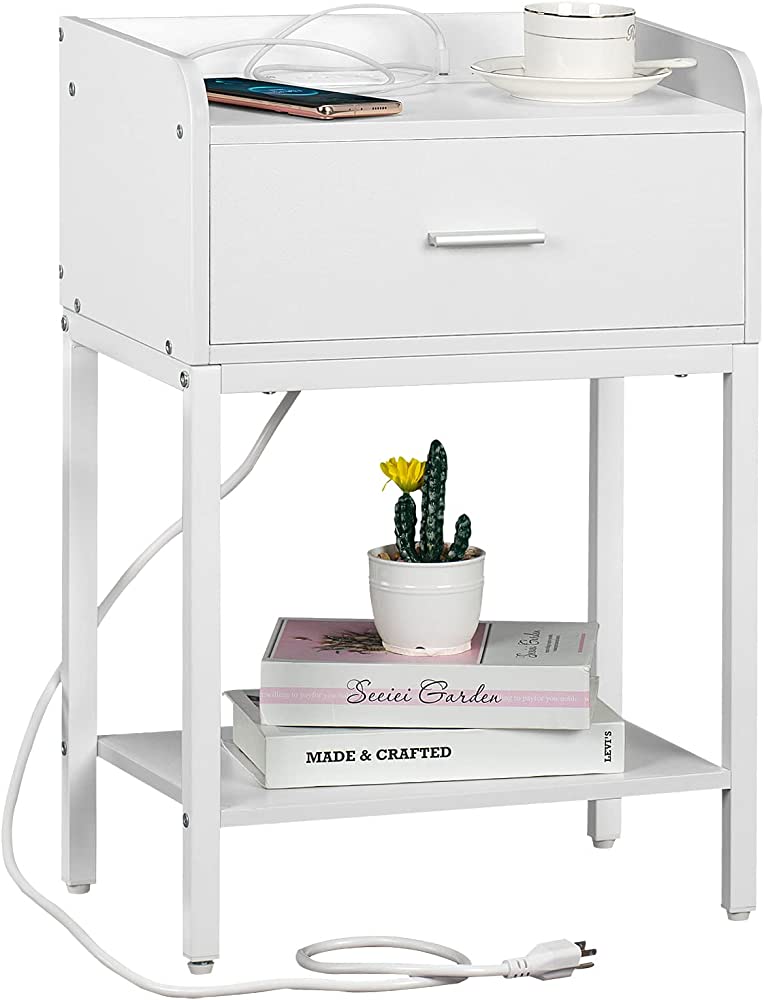 Photo 1 of White Nightstand with Charging Station