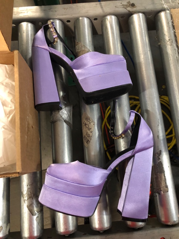 Photo 3 of *Used/Minor Wear on Soles* THESHY Womens Platform Chunky High Block Heels Ankle Strap Buckles, Size 6 Purple