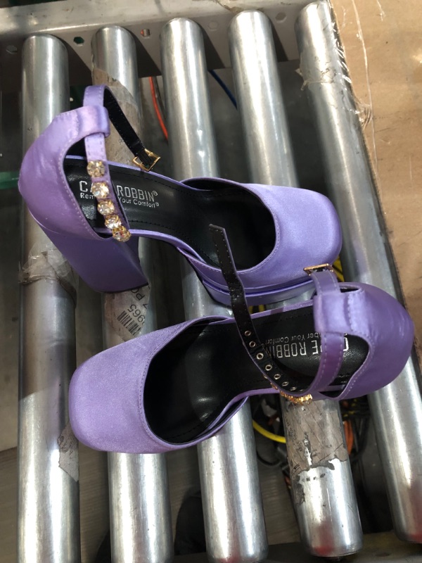 Photo 6 of *Used/Minor Wear on Soles* THESHY Womens Platform Chunky High Block Heels Ankle Strap Buckles, Size 6 Purple