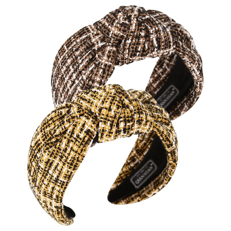 Photo 1 of QIANXUAN Knotted Turban Headbands, Plaid Elegant Twill