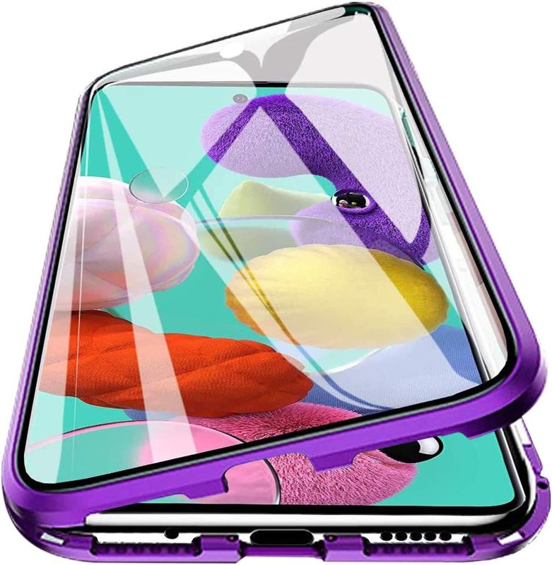 Photo 1 of Woskko 360° Full Body Transparent Tempered Glass Magnetic Case for Samsung Galaxy A51 2020 (Purple)