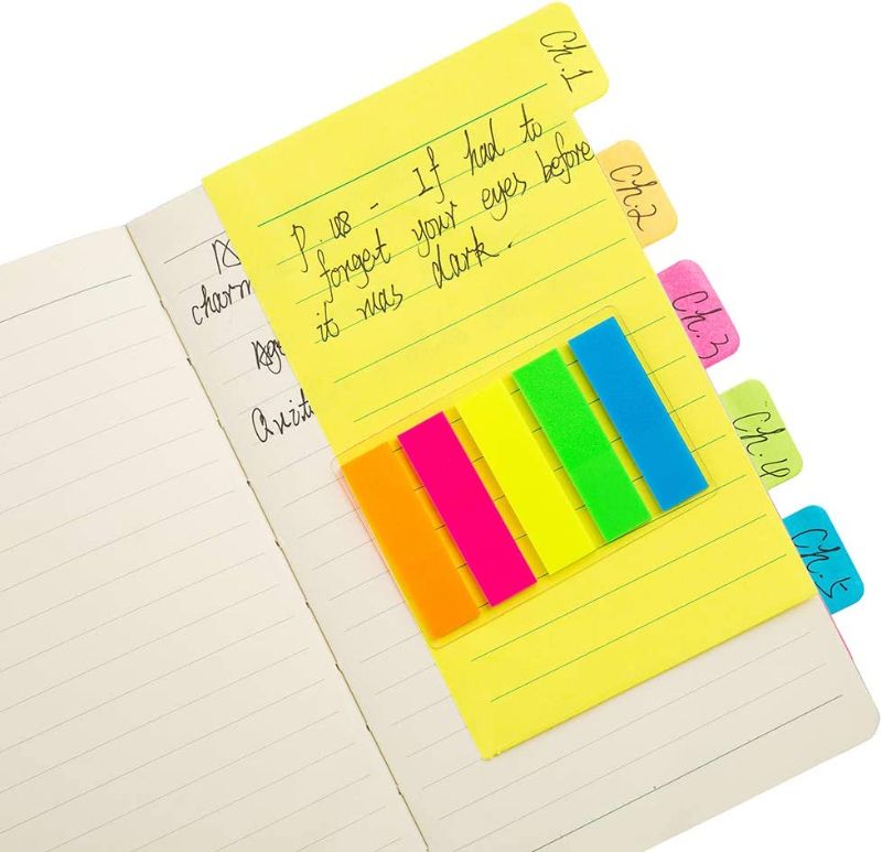 Photo 1 of Fecoment Sticky Notes, Tabbed Self-Stick Lined Note Pad, 60 Ruled Notes, 4 x 6 Inches, Assorted Neon Colors (8 Pack)