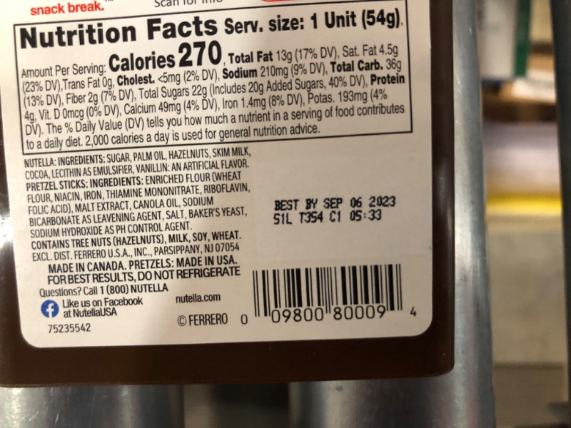 Photo 2 of ***EXPIRES - SEP 06 2023*** Nutella & GO! Hazelnut and Cocoa Spread with Pretzel Sticks, 1.9 oz, Bulk 24 Pack