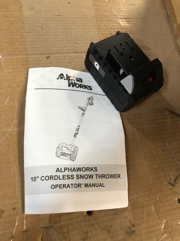 Photo 3 of **SEE NOTES**
AlphaWorks Snow Thrower Power Shovel 4Ah DC 20V Upgraded Design, Cordless Rechargeable Handheld, Lightweight 10" in. Width 5" in. Depth, 25' ft Throwing Distance, 300 lbs per Min