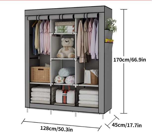 Photo 1 of **SEE NOTES**
UDEAR Portable Wardrobe Closet Clothes Organizer No-Woven Fabric Cover with 6 Storage Shelves, 2 Hanging Sections and 4 Side Pockets, Grey