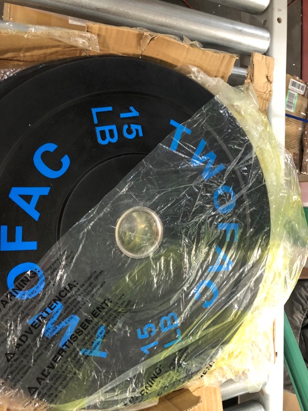 Photo 3 of  Color Coded Olympic Weight Plates, Bumper Plate Set with Steel Insert for Weightlifting in Home Garage Gym color lettering B. 2x15lb