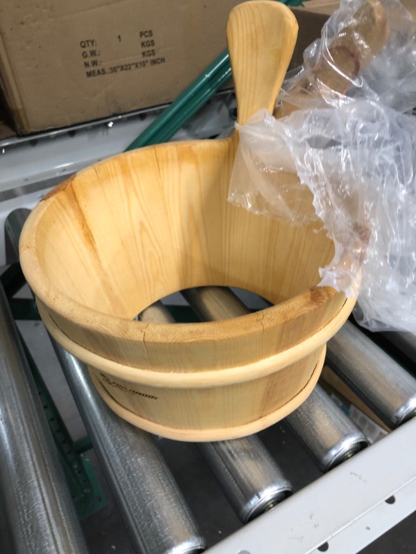 Photo 2 of **USED**Sauna Wooden Bucket and Ladle Kit, Sauna Accessories with Liner for Sauna & SPA Made of Premium Finland Pinewood