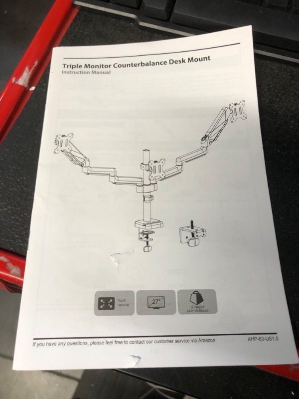 Photo 3 of MOUNT PRO Triple Monitor Mount, 3 Monitor Desk Arm fits Three Max 27" LCD Computer Screens, up to 19.8lbs Each, 