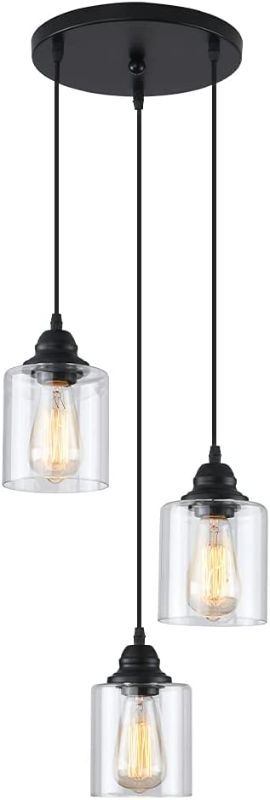 Photo 1 of ***SEE NOTES ***3-Lights Industrial Pendant Light with Glass Shade Matte Black Pendant Lighting