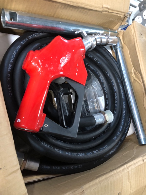 Photo 2 of STKUSA Stark 110V Electric Diesel Oil Fuel Transfer Pump w/Meter + Discharge Hose & Nozzle Set, Red (21110)