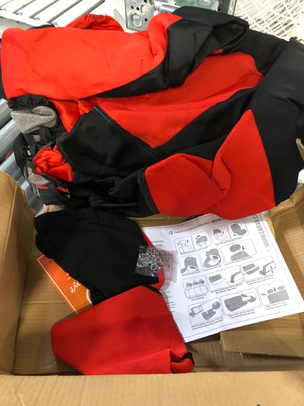 Photo 1 of BDK PolyPro Car Seat Covers Full Set in Red on Black – Front and Rear Split Bench Car Seat Cover, Easy to Install, Interior Covers for Auto Truck Van SUV
