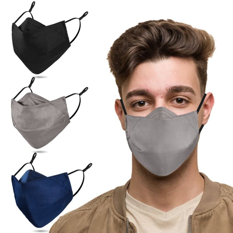 Photo 1 of Face Mask Reusable, Cloth Face Masks, 1black+1blue+1gray